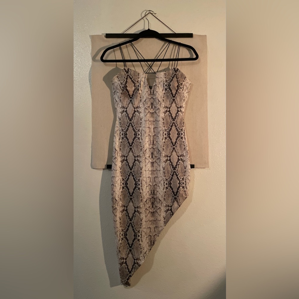 Q Asymmetrical Snake Mini/Midi Dress